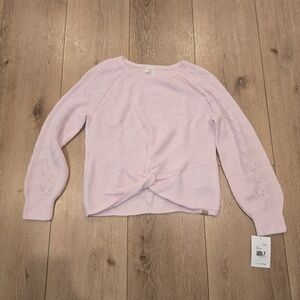 abercrombie kids Girls Twist Front Crew Sweater Crochet Cradle Pink 13/14